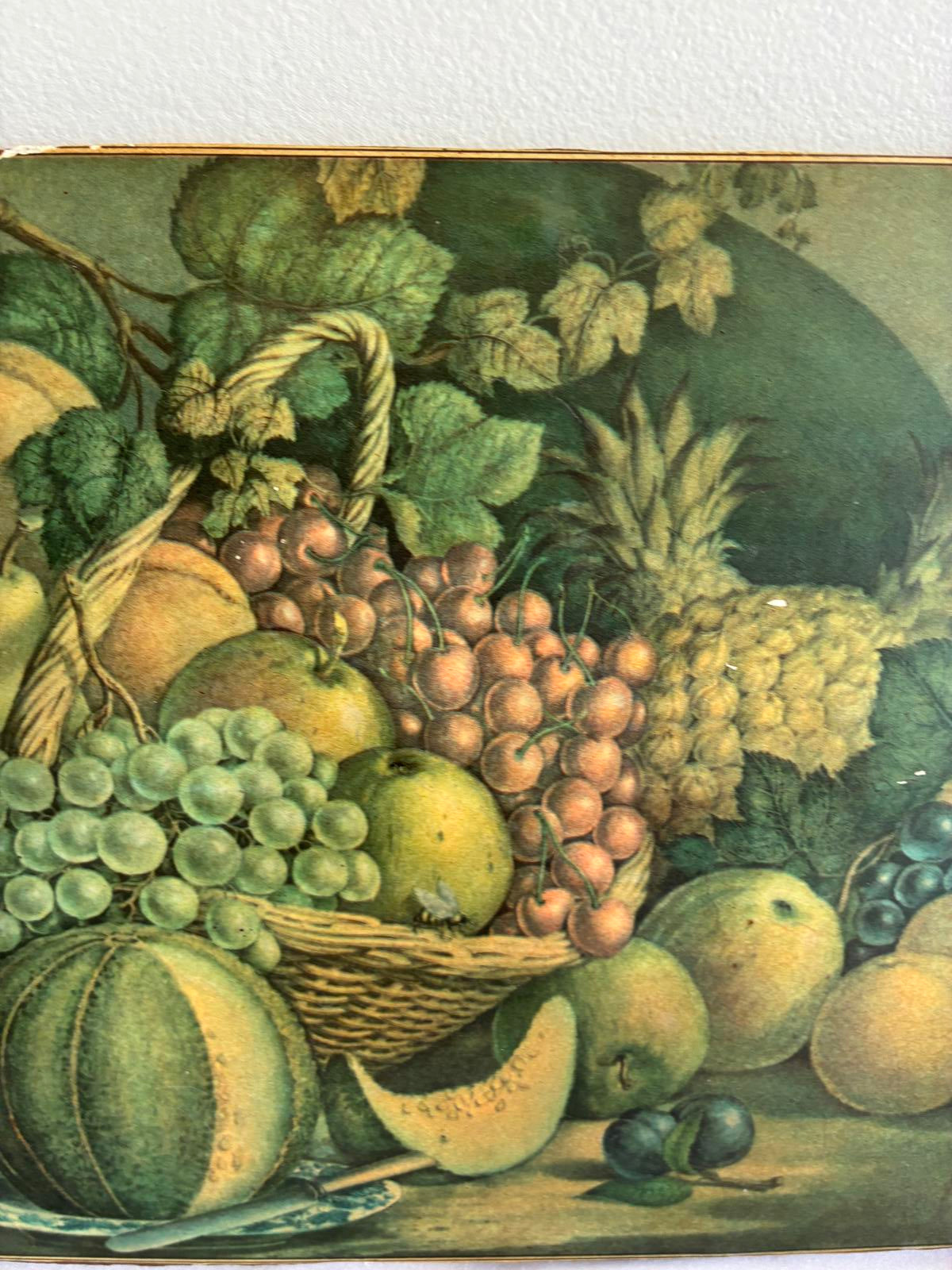 Vintage Fruit Still Life Print on Wood Panel Rustic Farmhouse Wall Art