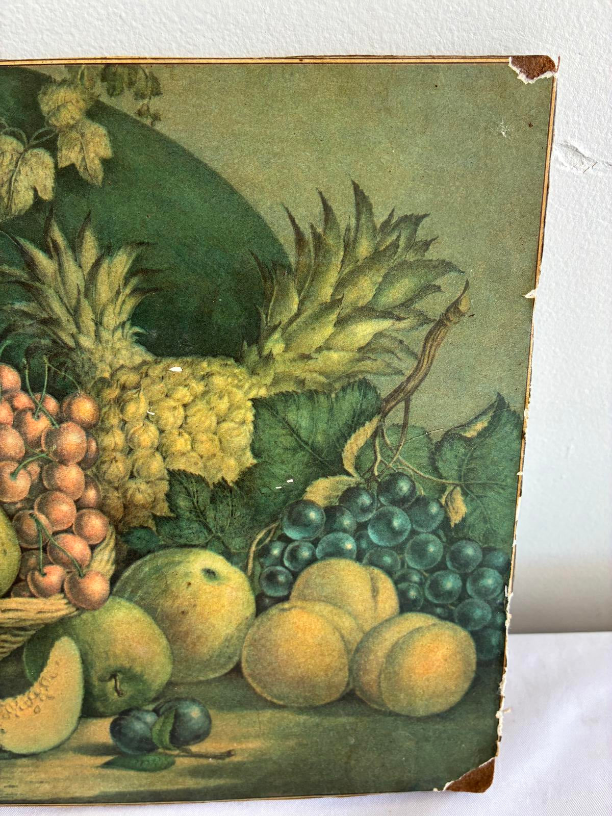 Vintage Fruit Still Life Print on Wood Panel Rustic Farmhouse Wall Art