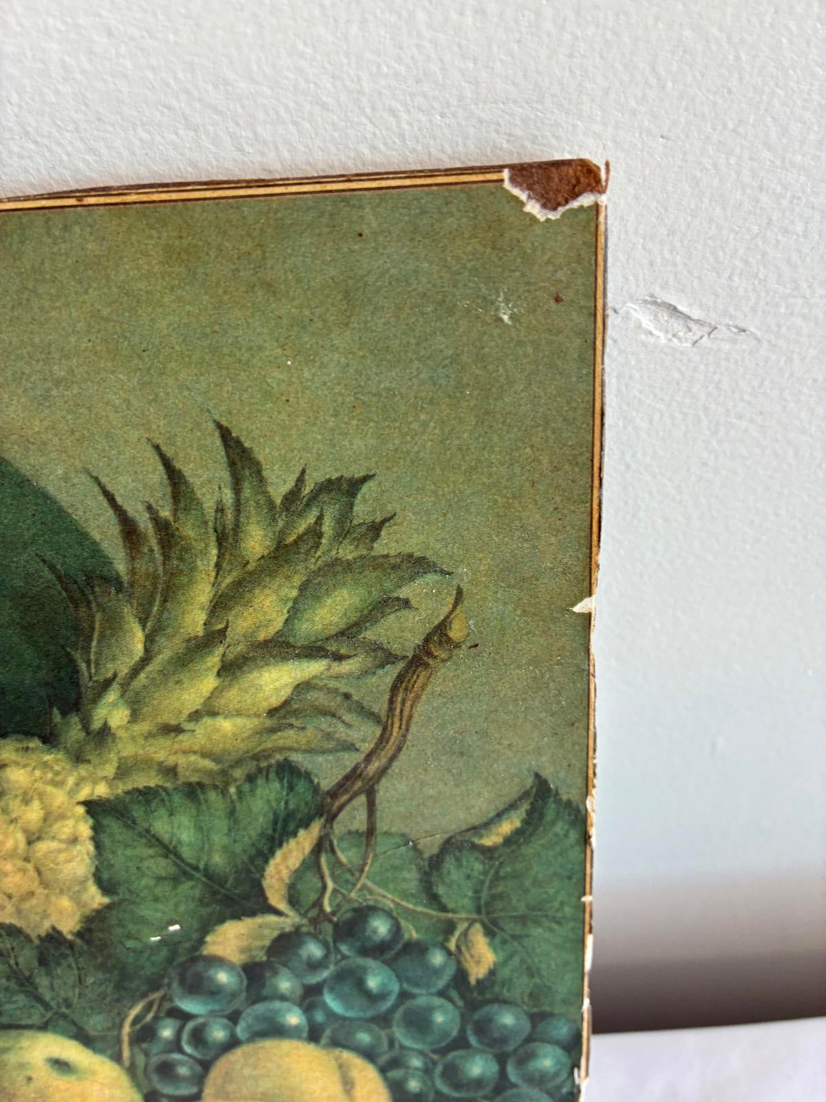 Vintage Fruit Still Life Print on Wood Panel Rustic Farmhouse Wall Art