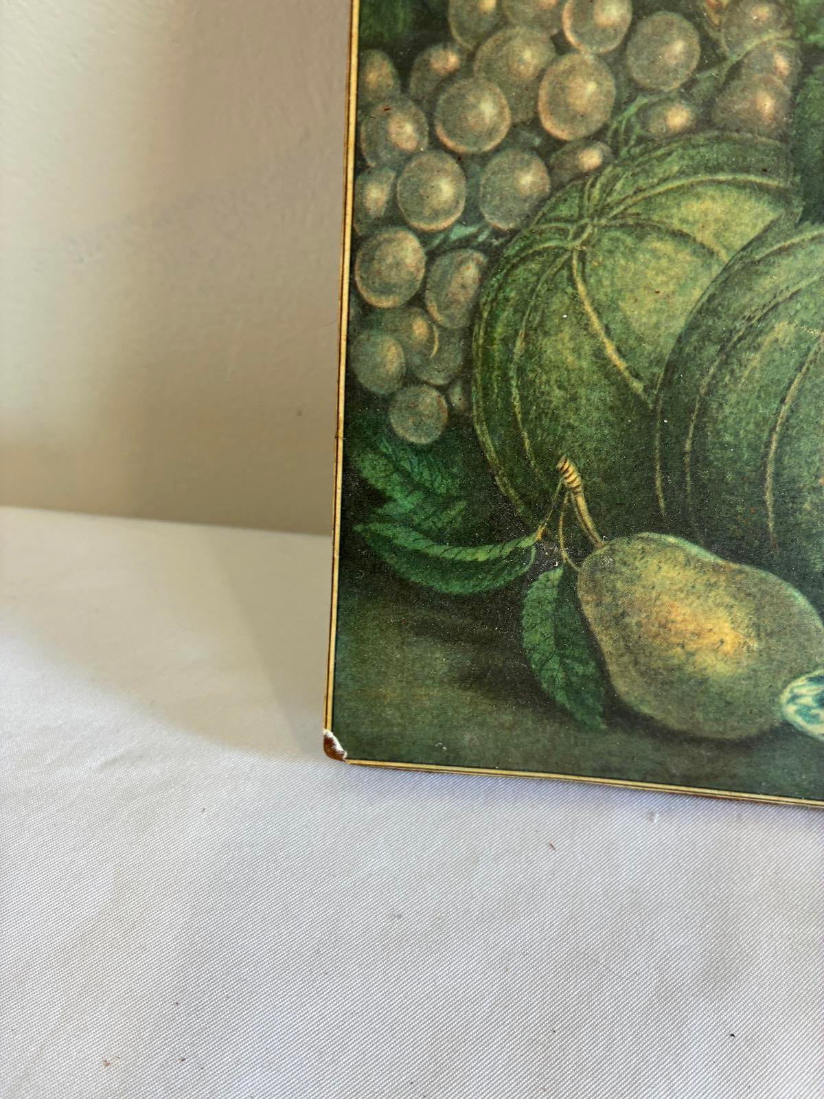Vintage Fruit Still Life Print on Wood Panel Rustic Farmhouse Wall Art
