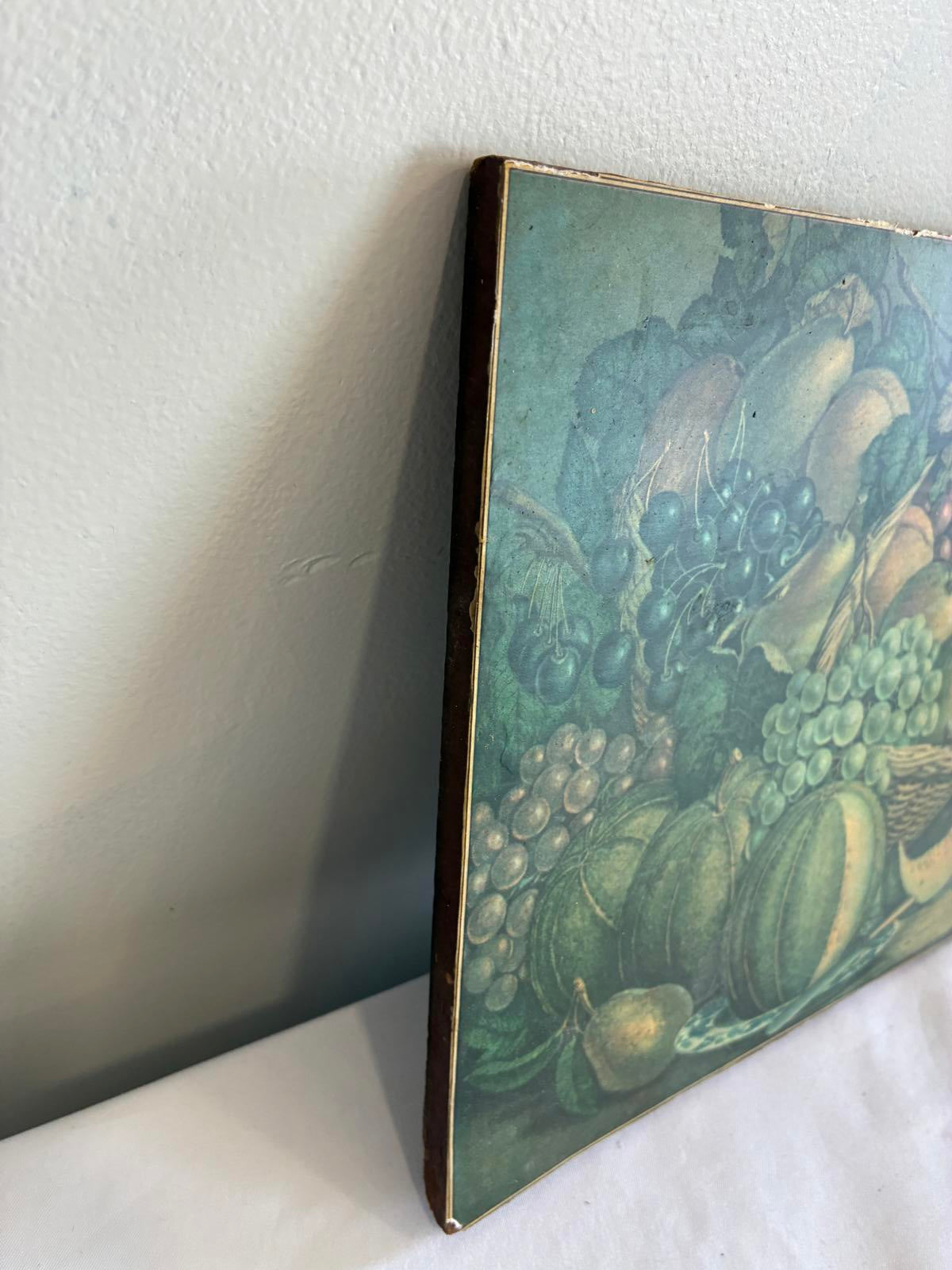 Vintage Fruit Still Life Print on Wood Panel Rustic Farmhouse Wall Art