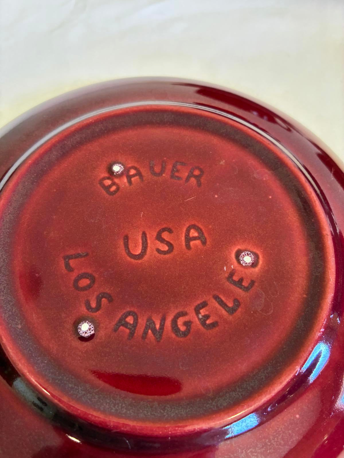 Vintage Bauer Pottery Red Moderne Cup and Saucers Set of 4 Los Angeles