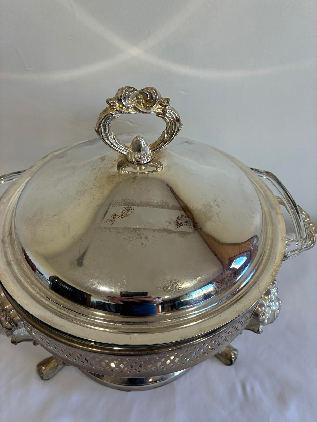 Vintage Anchor Hocking Chafing Dish, Silver Plate Buffet Server with Lid