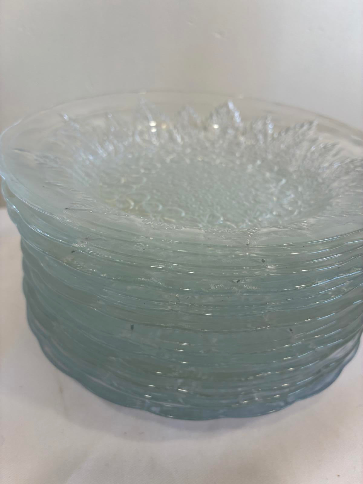 Vintage KIG Indonesia Floral Pressed Glass Dessert Plates, Set of 11
