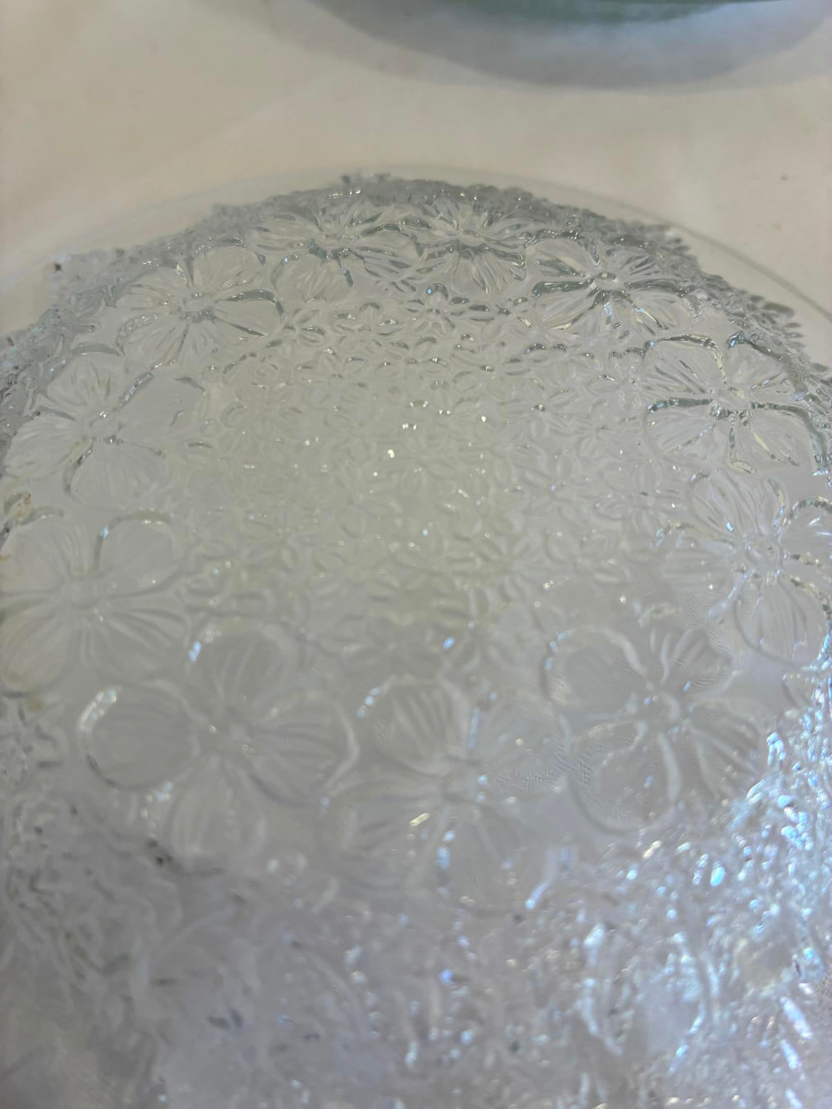 Vintage KIG Indonesia Floral Pressed Glass Dessert Plates, Set of 11