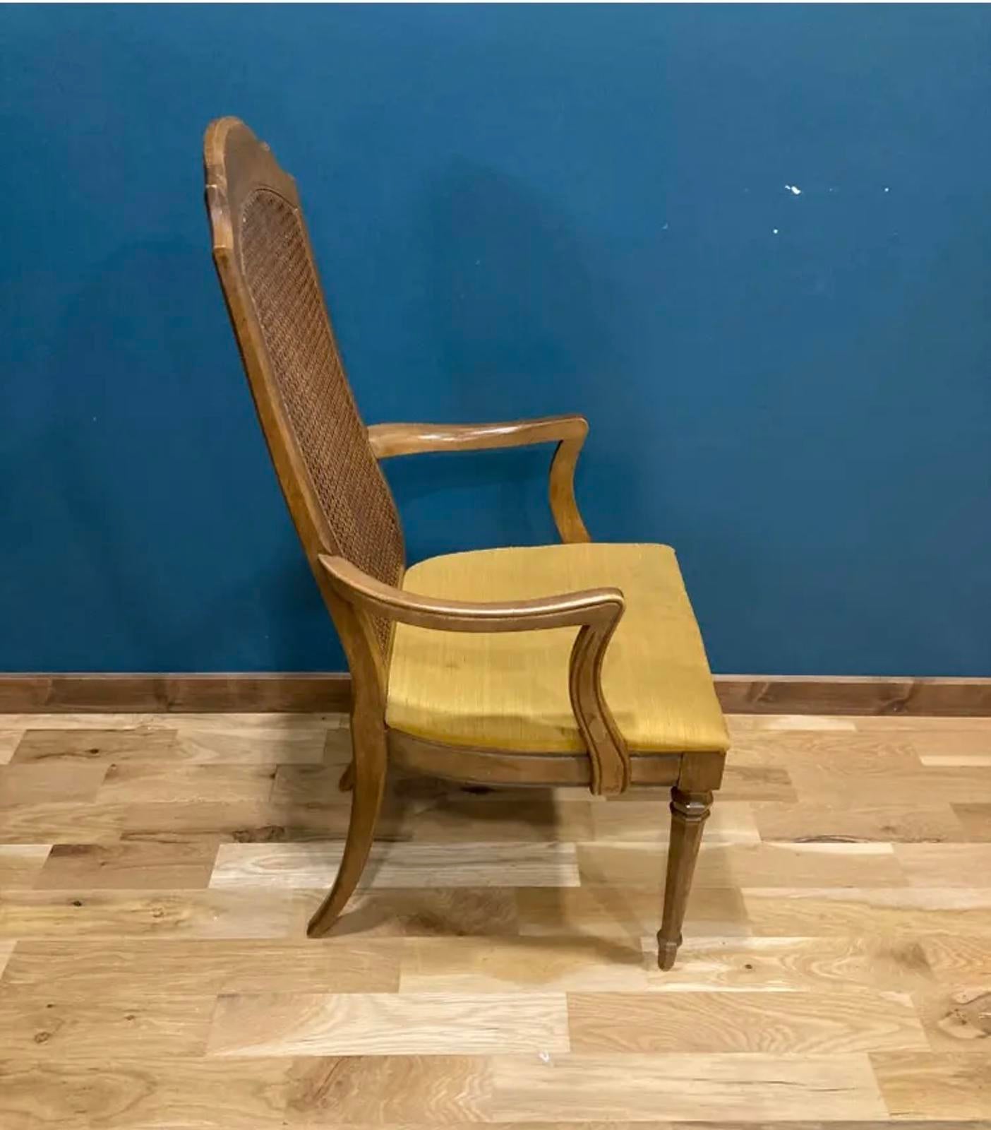 Vintage Drexel Cane Back Armchair | Upholstered Wood Accent Chair |Vintage Finds