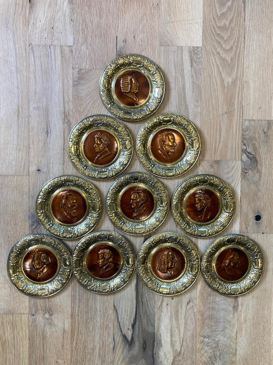 Set of 10 Brass & Copper Composer Plates Made in England - Vintage Finds