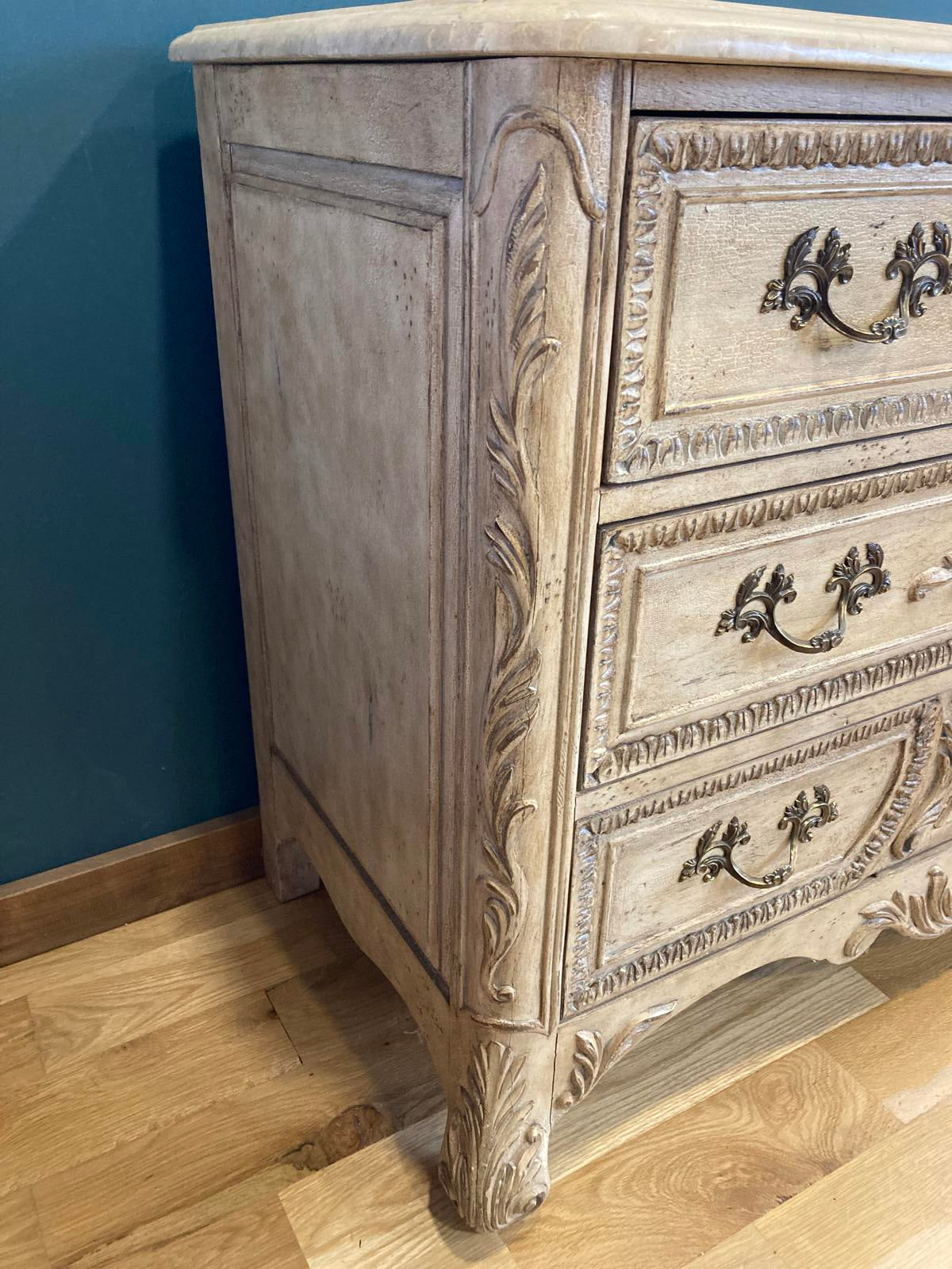 Midcentury Gustavian Style Vintage Carved Chest of Drawers – Ornate Wood Dresser