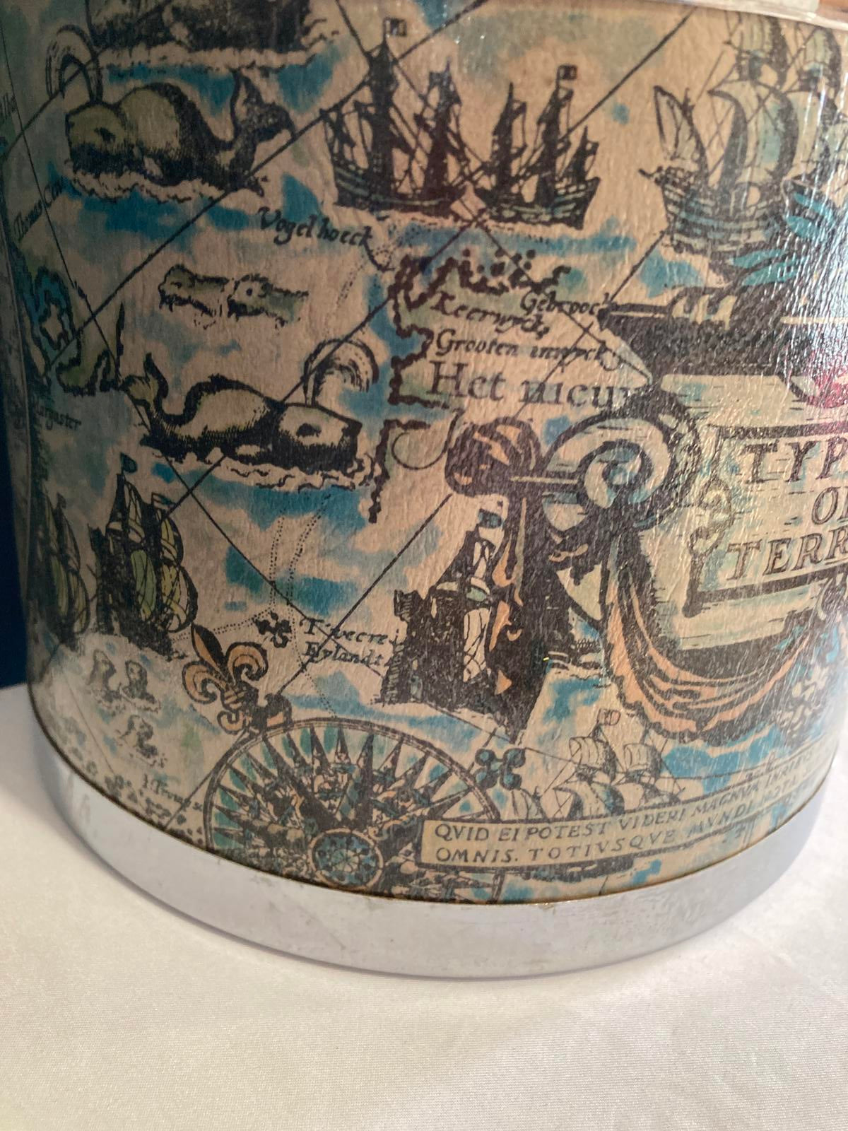 Vintage Ice Bucket Barware Antique Old World Map Design