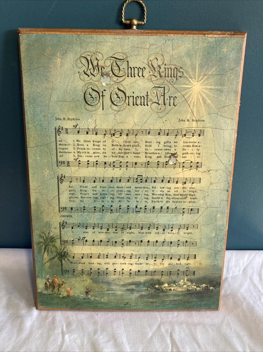 Vintage Hallmark We Three Kings Sheet Music on Wood Christmas Carol Wall Decor