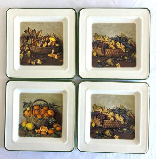 Vintage Brunelli Designs Italy Fruit Plates Square Plates, Set of 4