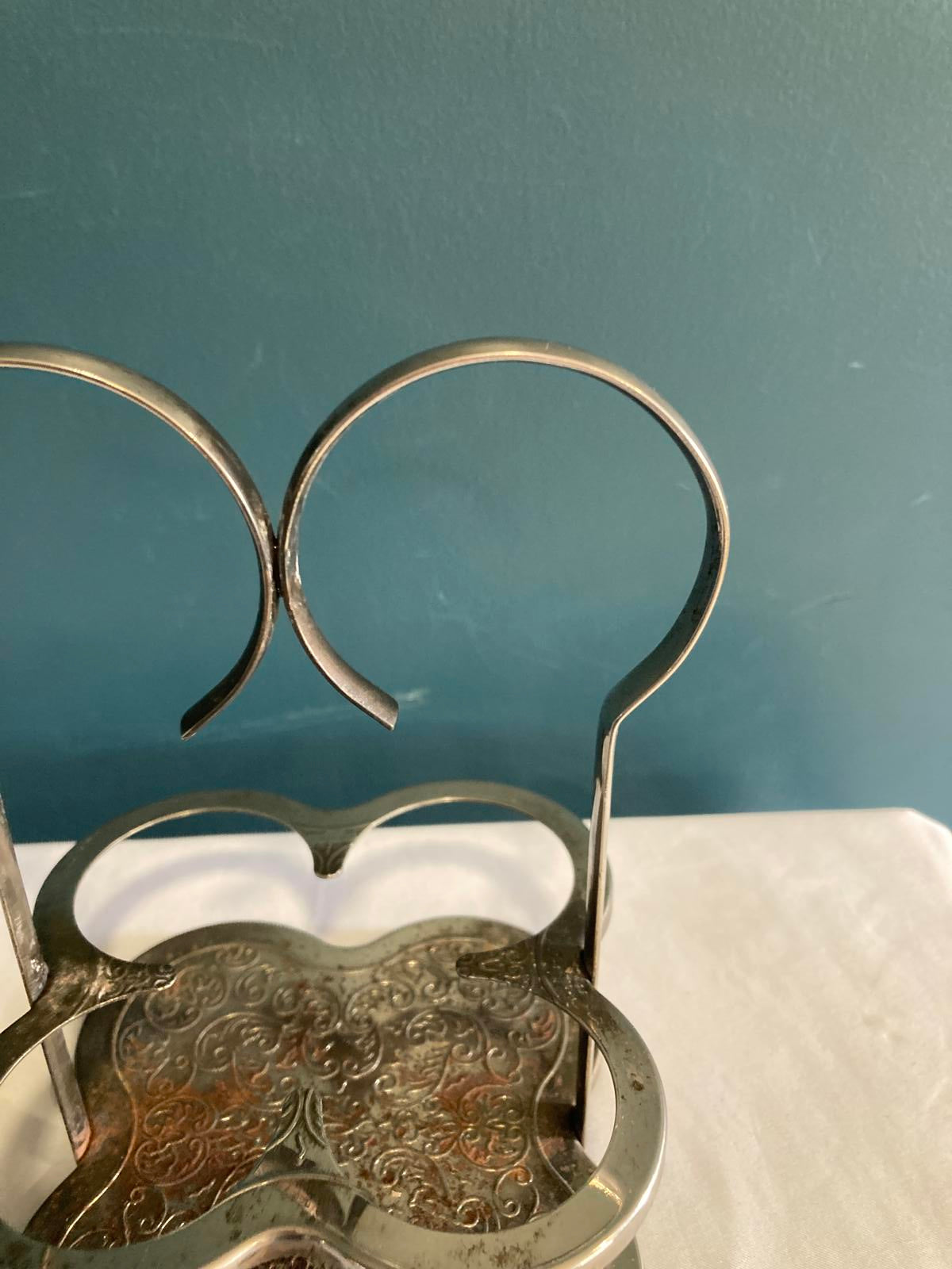 Vintage Silverplate Double Ring Condiment Holder Stand