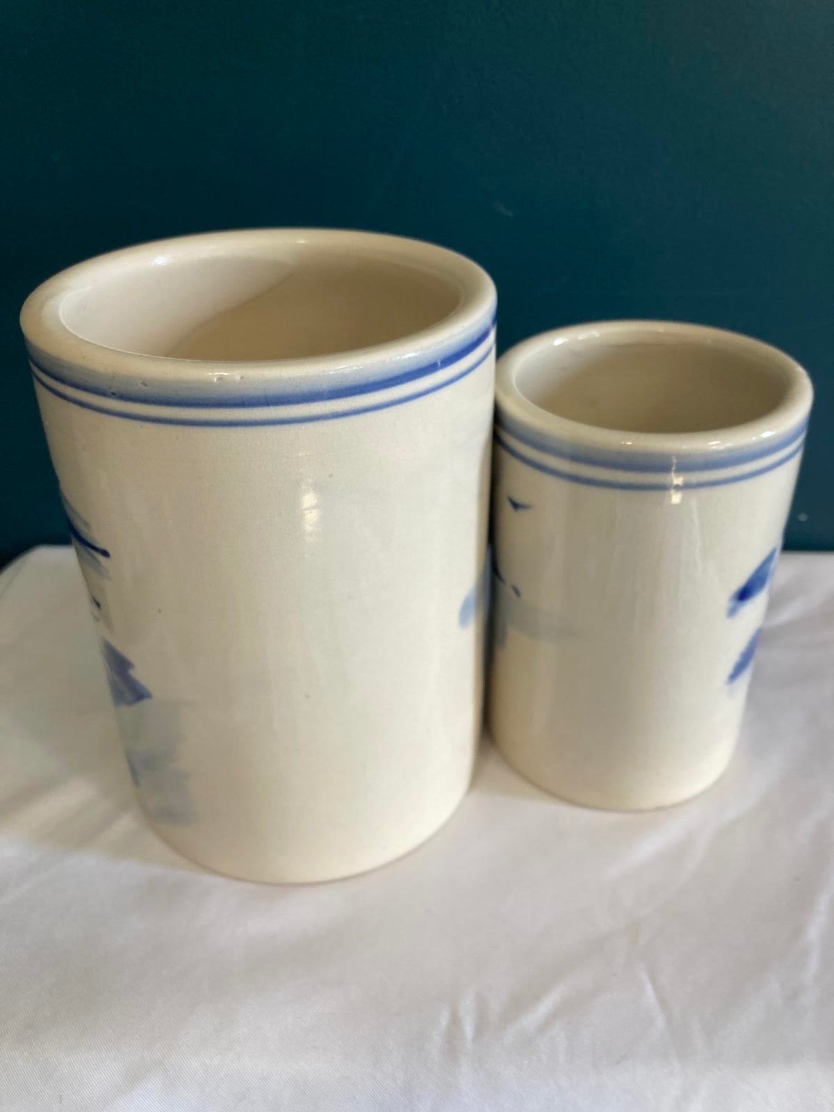 Vintage Blue and White Artist Brush Crock Set