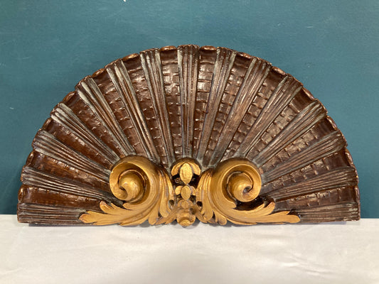 Vintage Handmade Wood Wall Fan Decor with Gold Bow