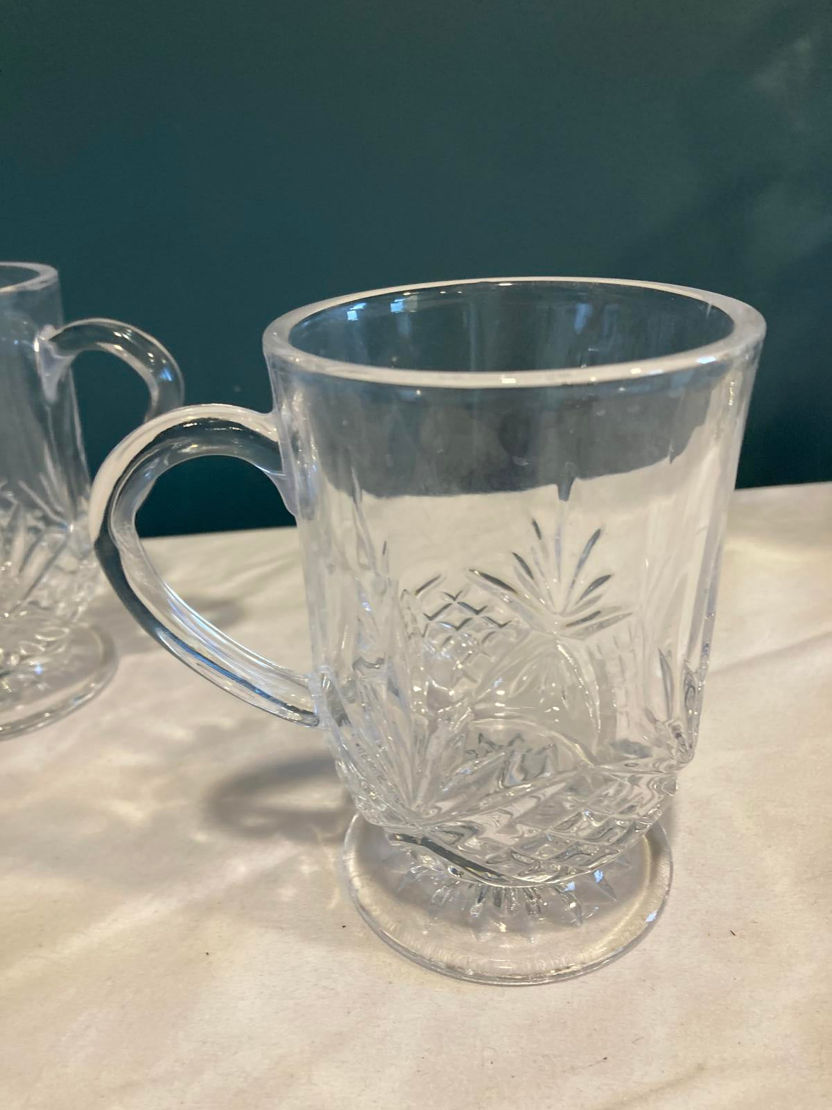 Set of 4 Clear Cut Glass Godinger Mugs – Vintage Glass Coffee Cups with Handles