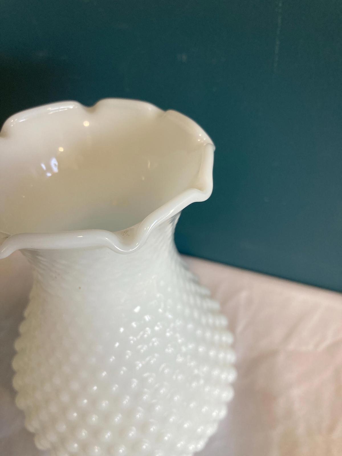 Antique Hobnail Milk Glass hurricane Fluted Sconce