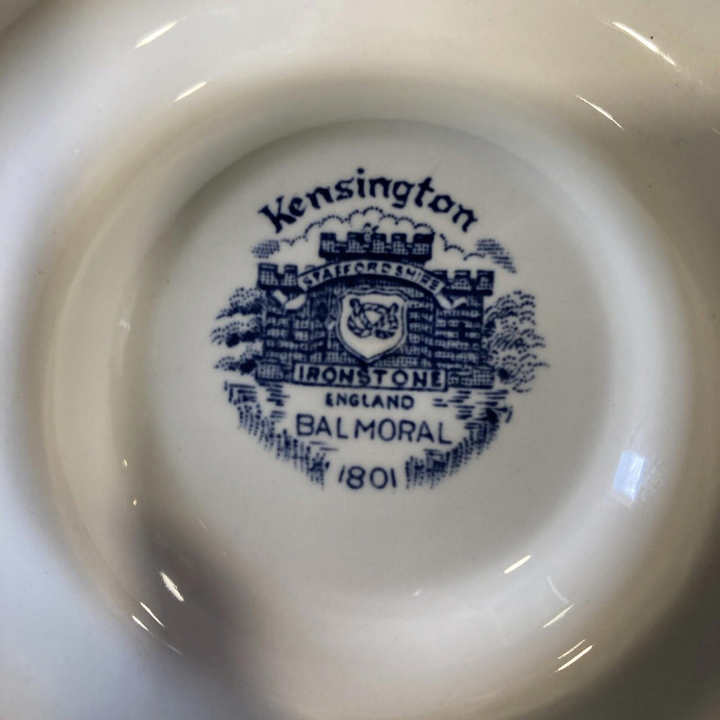 Kensington Staffordshire Ironstone Balmoral Tea Cup Saucer England Blue Flowers