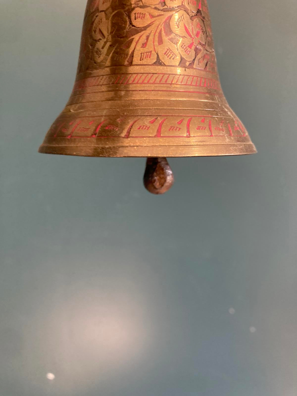 Vintage Brass Bell with Wood Handle | Etched Floral Design Dinner School Bell