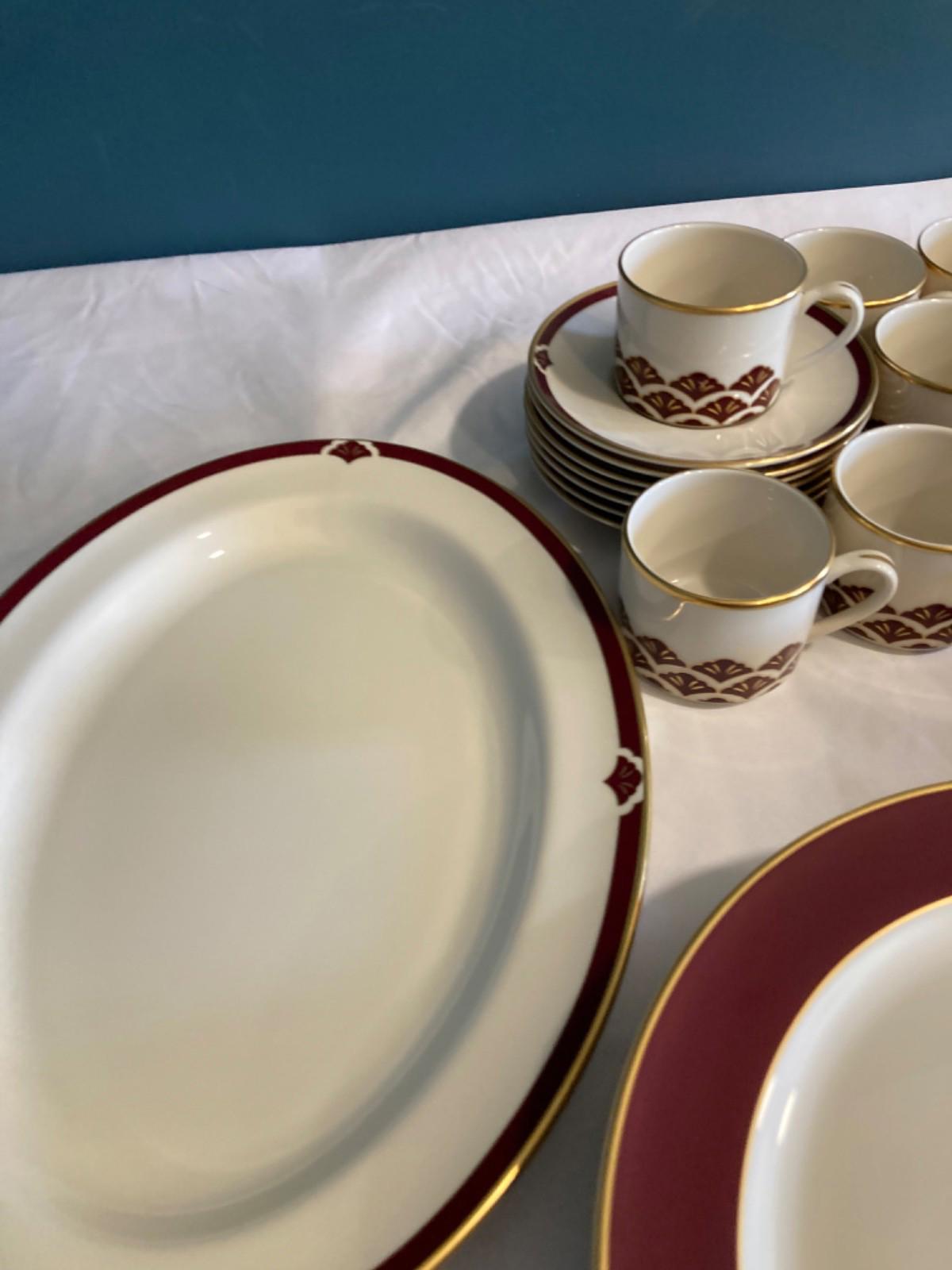 Vintage Pickard China Burgundy Ensemble 51 Pieces Made in USA