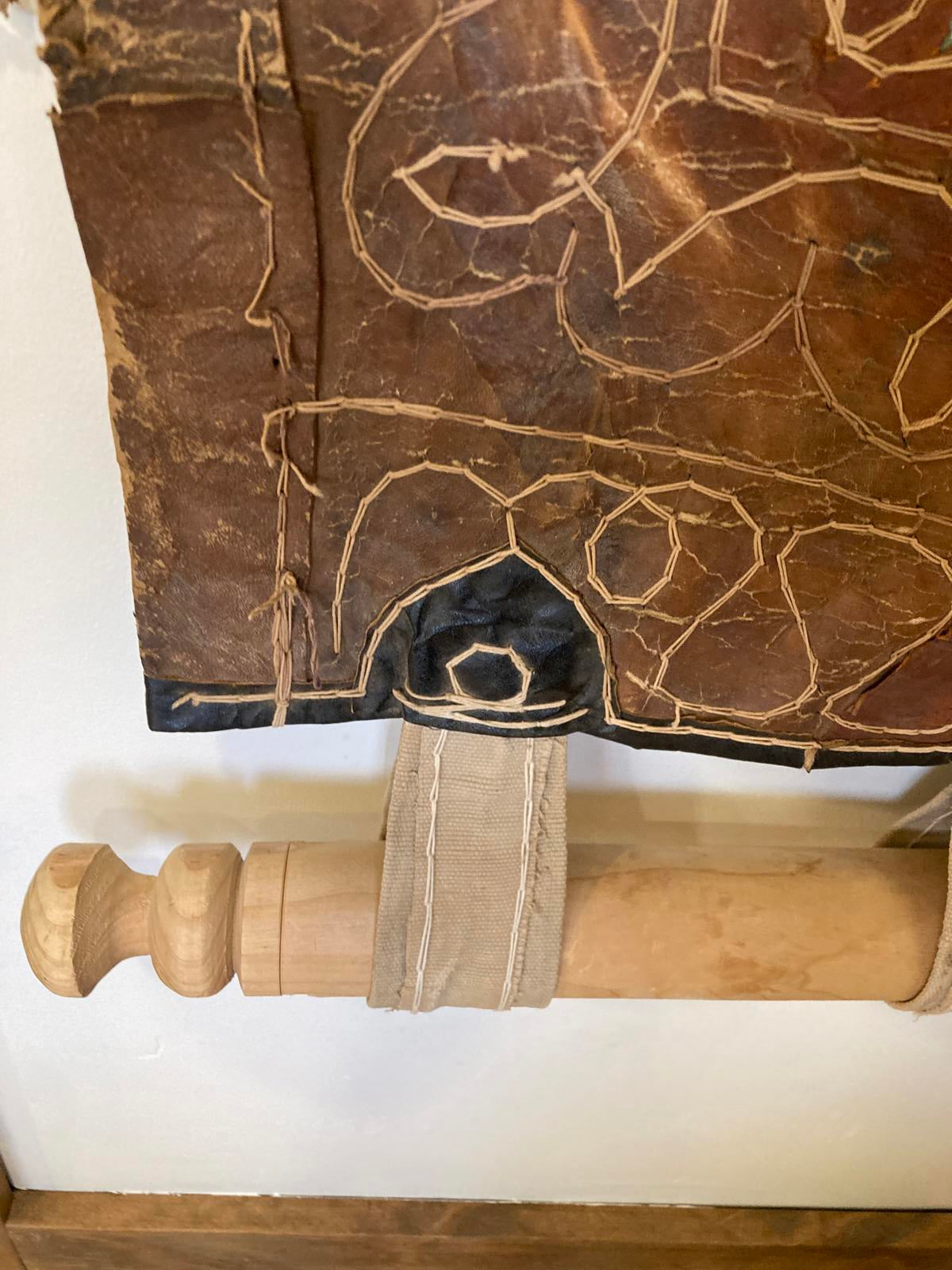 Vintage Handcrafted Leather Wall Hanging | Primitive Rustic Tapestry