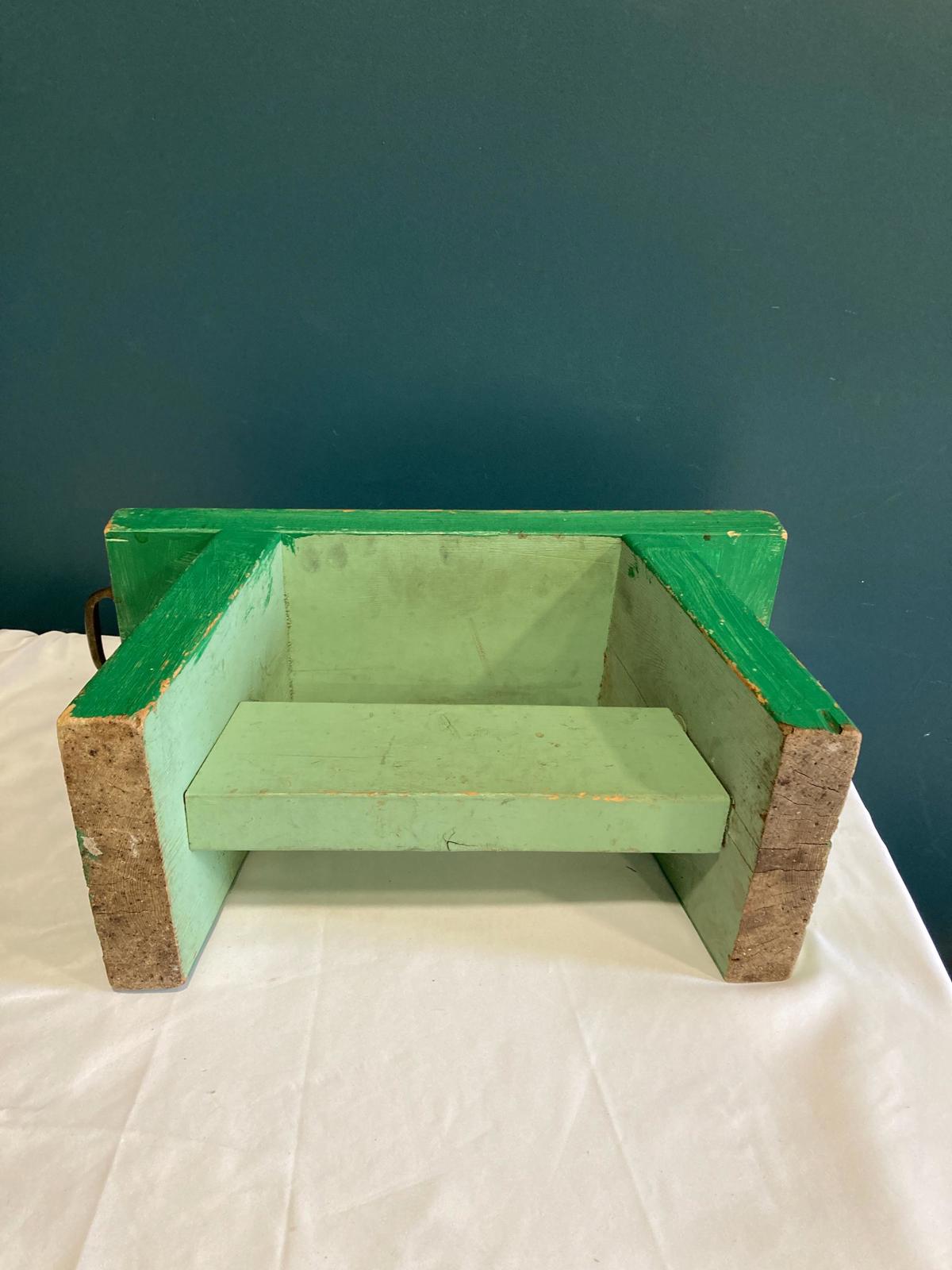 1970s Vintage Green Solid Wood Stool With Handle