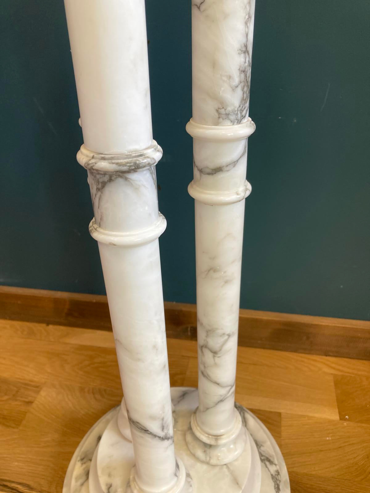 Vintage White Italian Marble Pedestal Stand with Three Columns