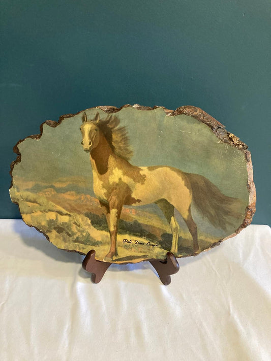 Vintage Horse Art on Live Edge Wood