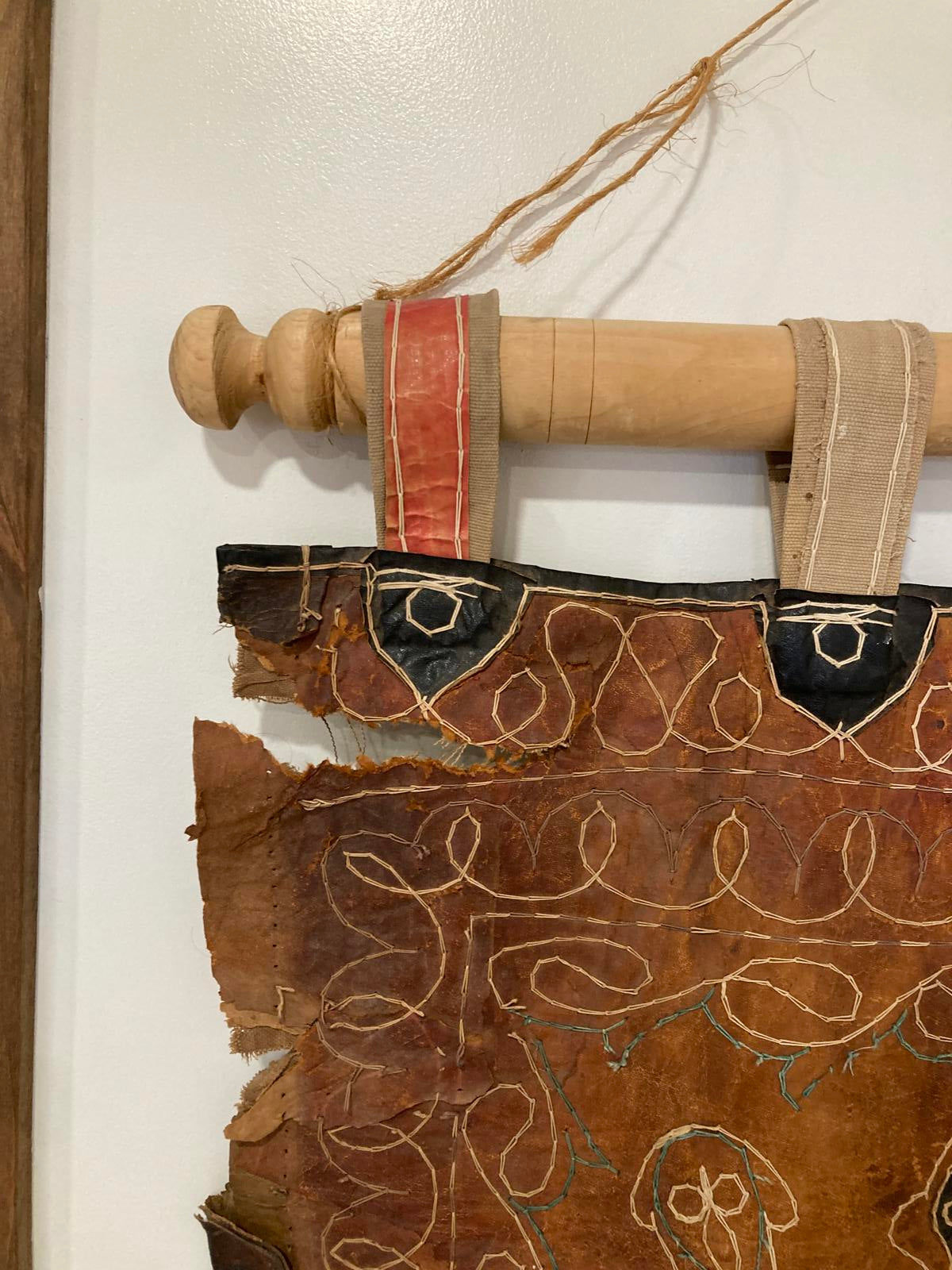 Vintage Handcrafted Leather Wall Hanging | Primitive Rustic Tapestry