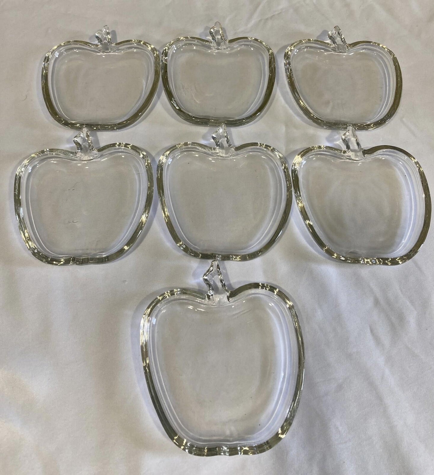 Vintage Mid-Century Clear Glass Apple Coaster or Ashtray Set of 7