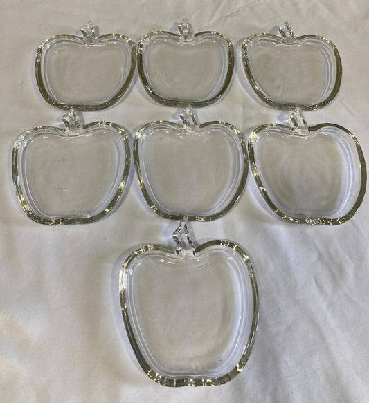 Vintage Mid-Century Clear Glass Apple Coaster or Ashtray Set of 7