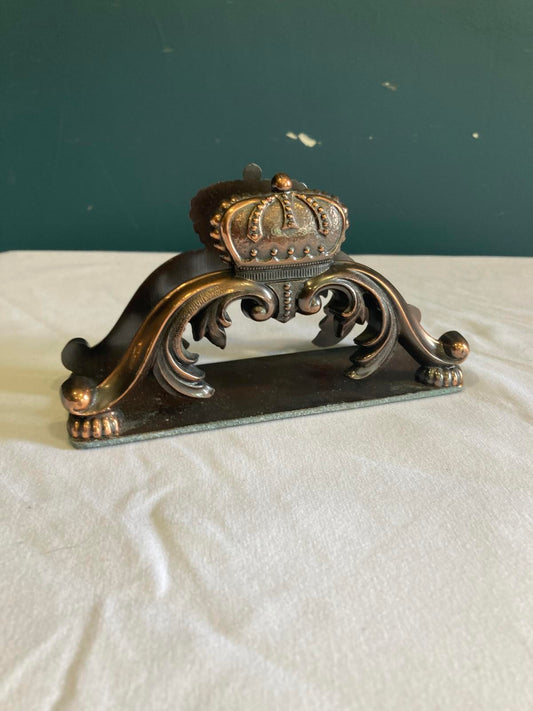 Vintage Crown Scroll Letter Holder -Ornate Cast Metal Decor