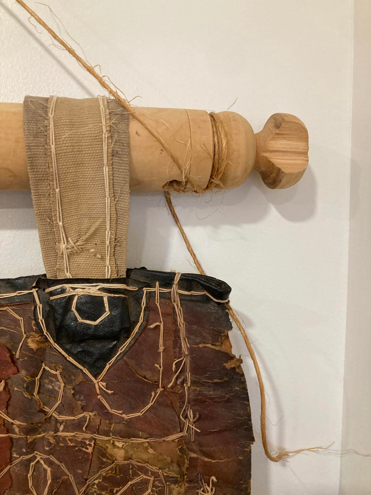 Vintage Handcrafted Leather Wall Hanging | Primitive Rustic Tapestry