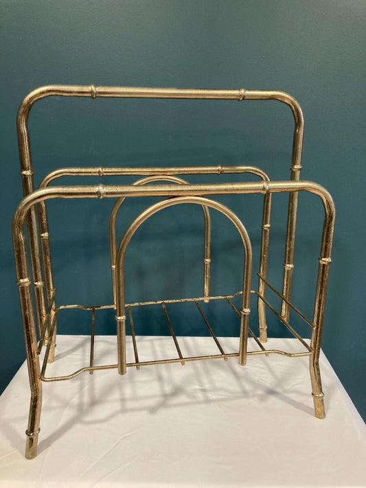 Vintage Faux Bamboo Brass Double Sided Magazine Rack