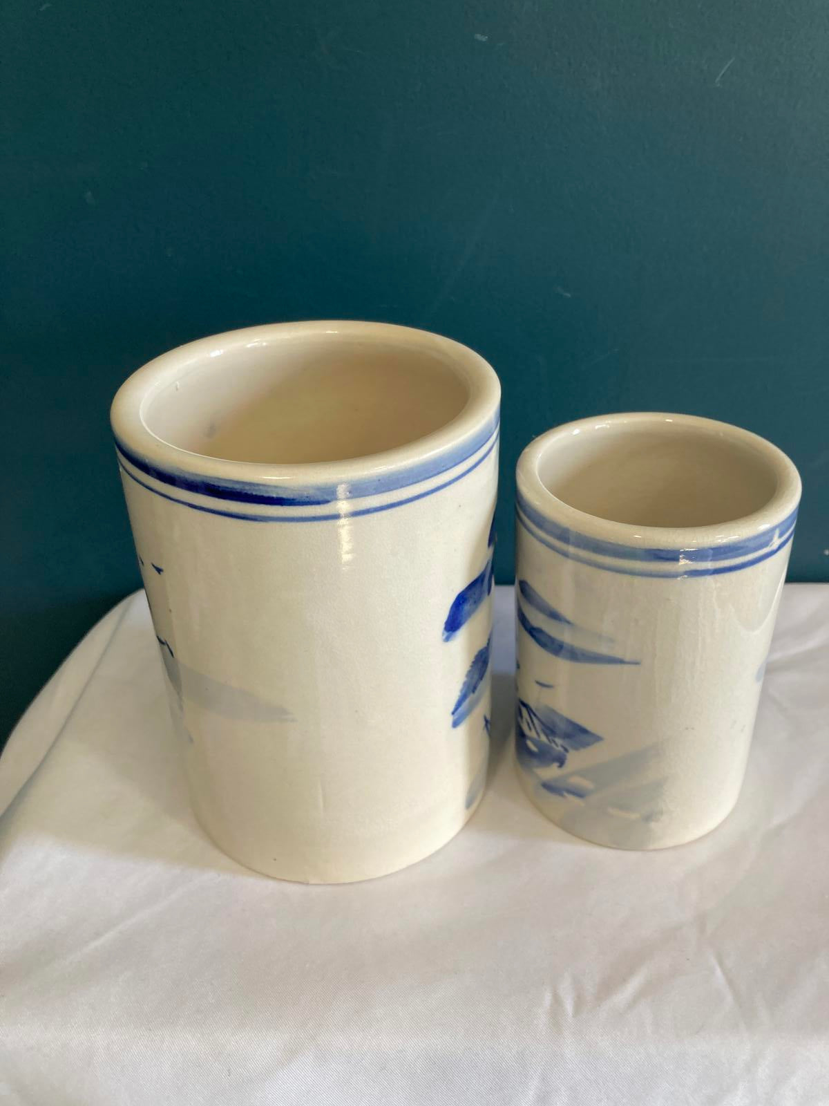 Vintage Blue and White Artist Brush Crock Set