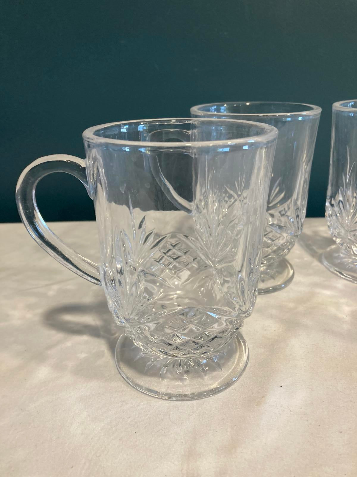 Set of 4 Clear Cut Glass Godinger Mugs – Vintage Glass Coffee Cups with Handles