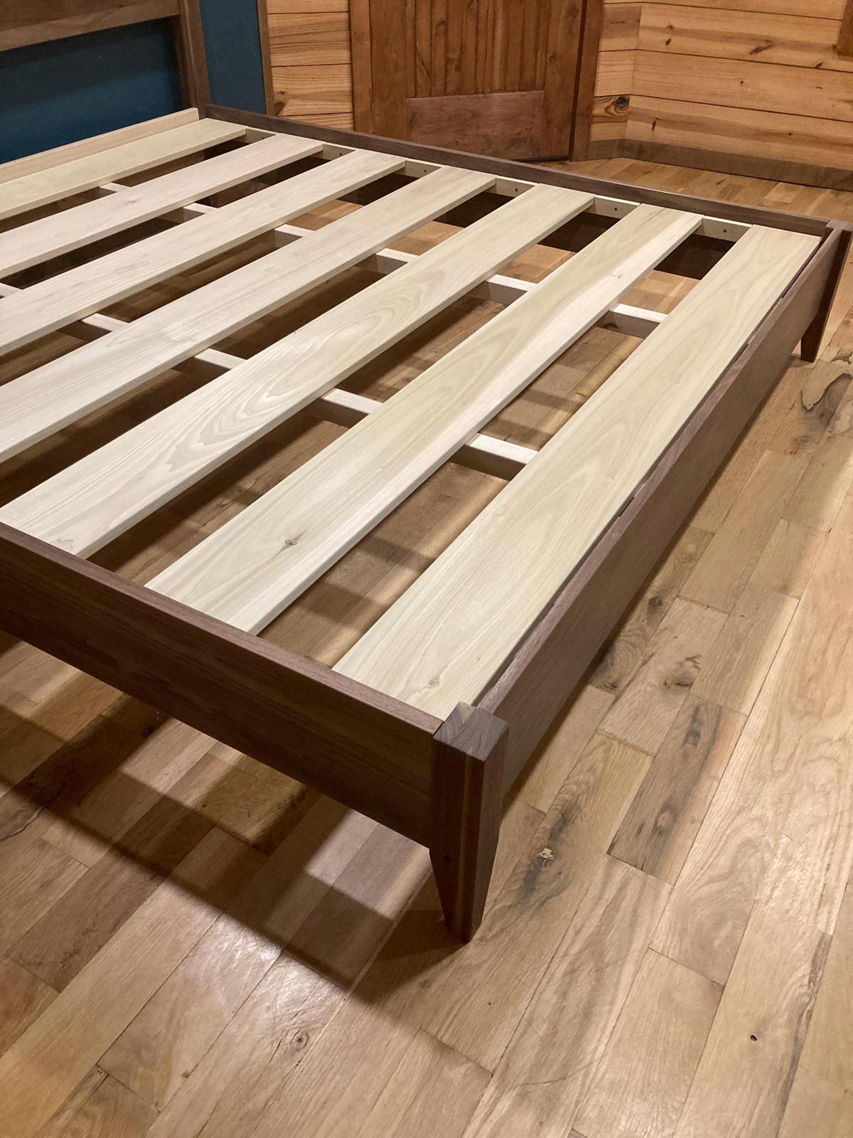 Handmade Solid Walnut Bed Frame – Modern Hardwood Platform Bed with Slatted Support