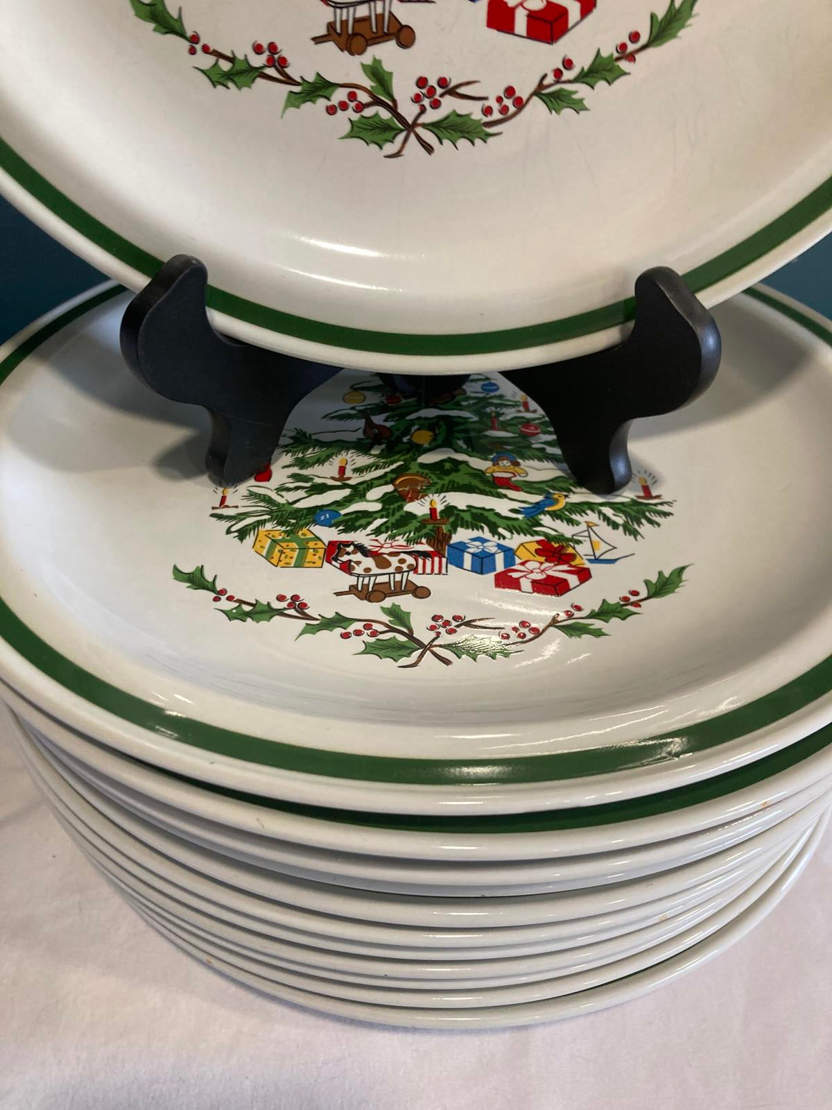 Vintage Stoneware Christmas Tree Plates by Montgomery Ward, Set of 12