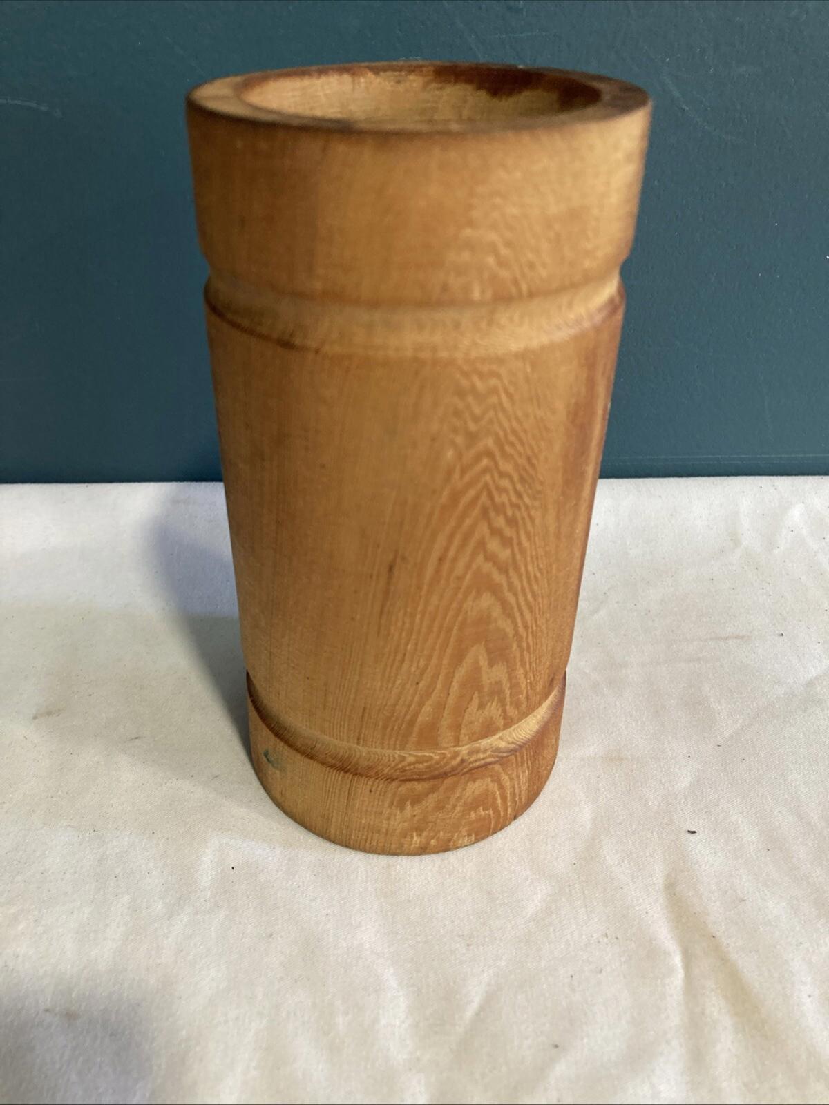 Vintage Wood Cylinder Utensil Holder Pencil Cup