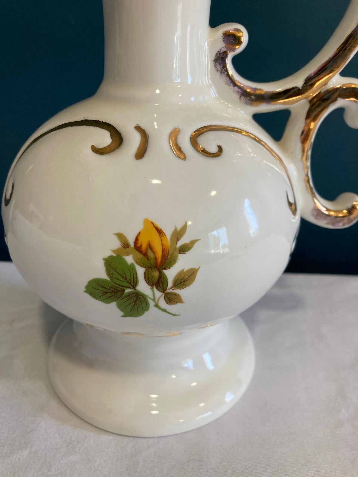 Porcelain Pitcher Vase with Gold Trim and Floral Design – Elegant Vintage Finds