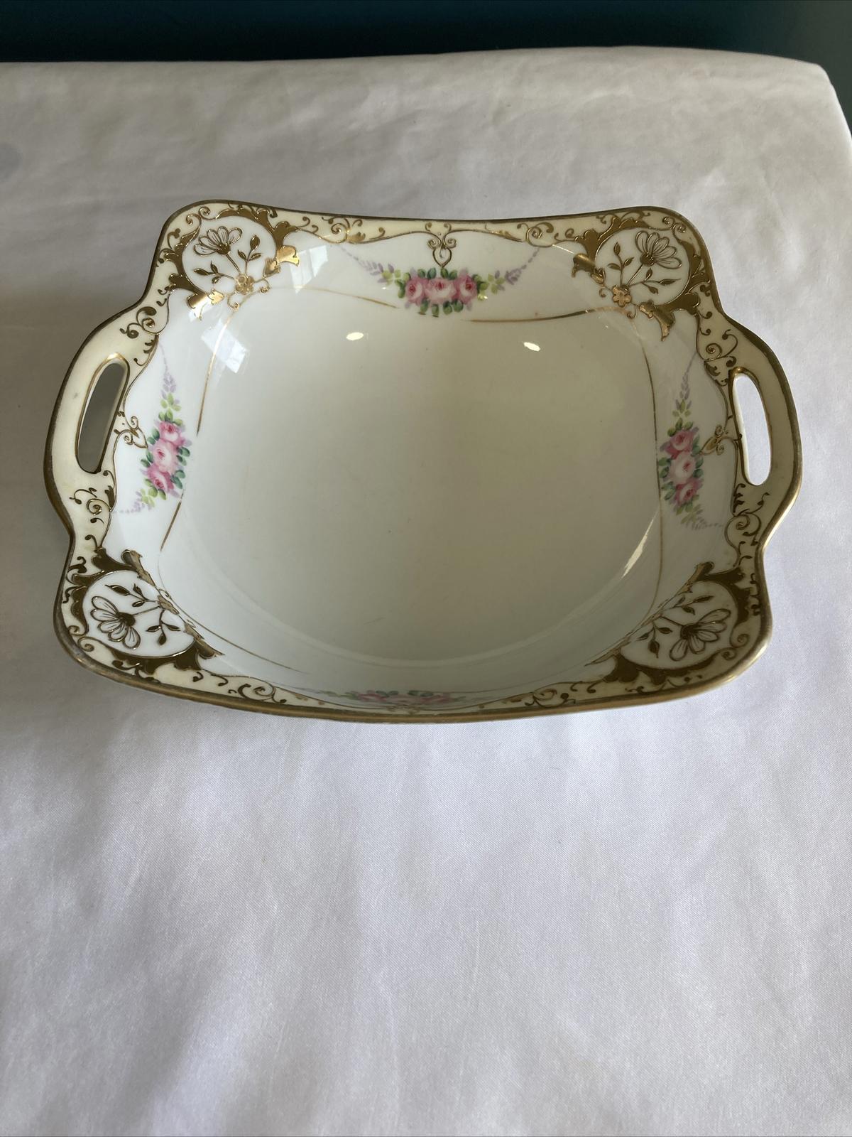 Antique Nippon Dish Bowl with Hand Painted Roses and Gold Details