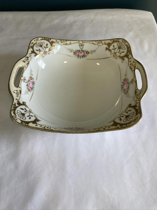 Antique Nippon Dish Bowl with Hand Painted Roses and Gold Details