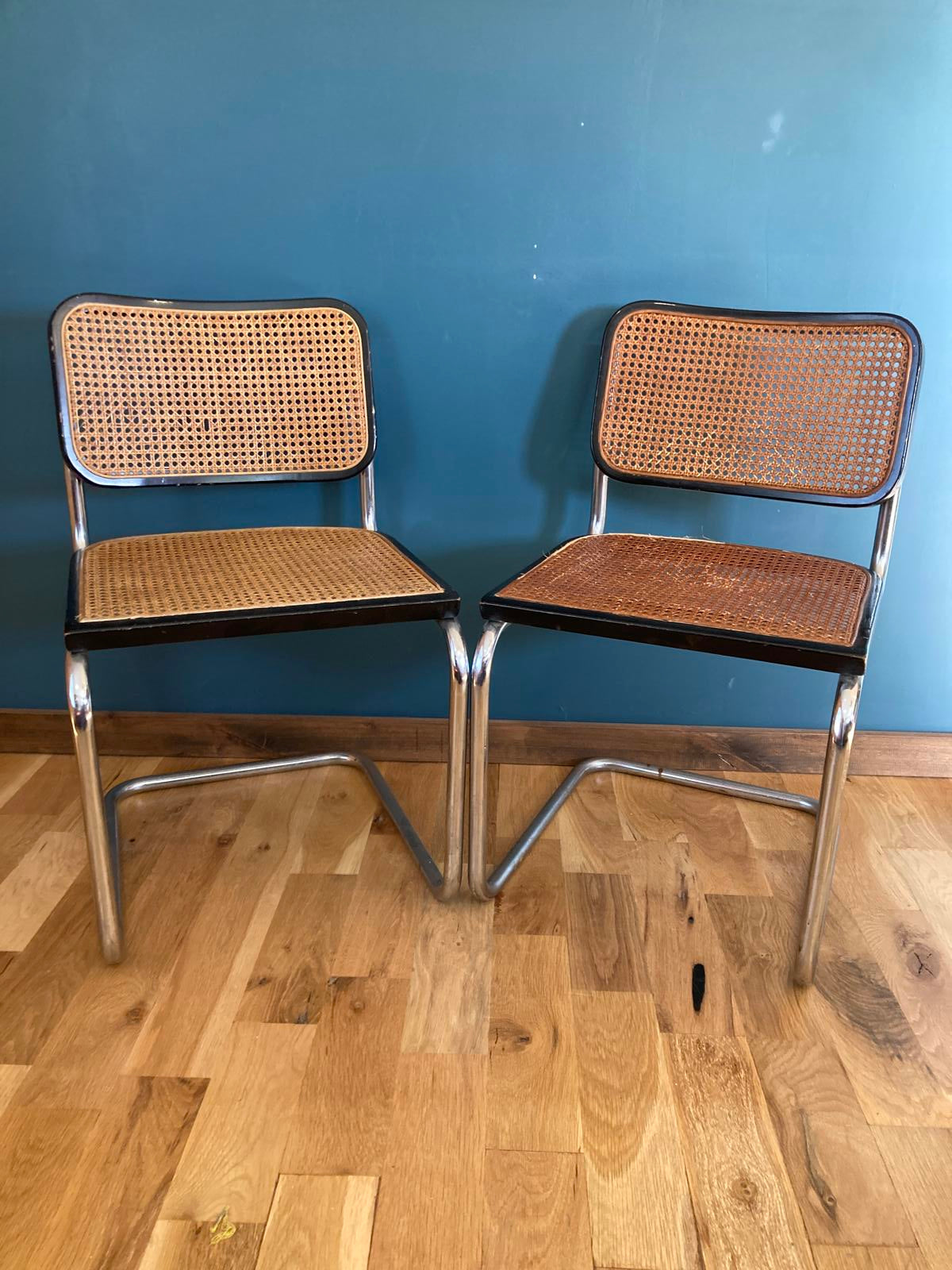 Pair of Mid-Century Modern Chrome & Cane Cantilever Dining Chairs –Vintage Finds