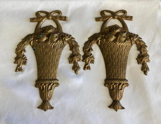 Vintage Brass Basket Wall Decor, Set of 2