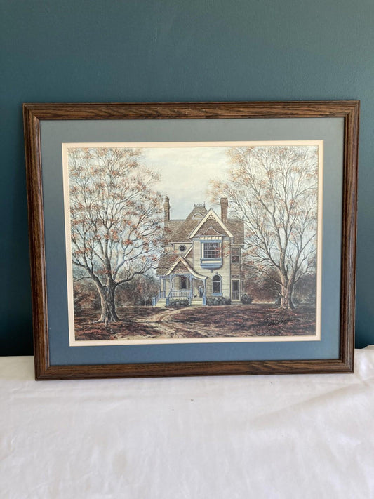 Vintage 1985 Randy Souders "Grandma’s House" Print – Framed Victorian Home Art