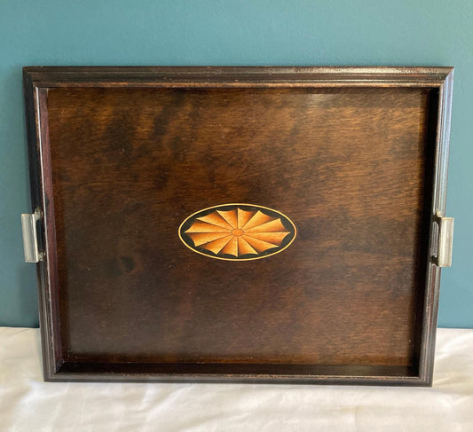 Antique Inlaid Mahogany Tray with Handles