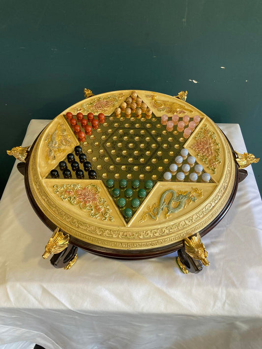 Vintage Franklin Mint Chinese Checkers Dragon Game With Semiprecious Gemstones
