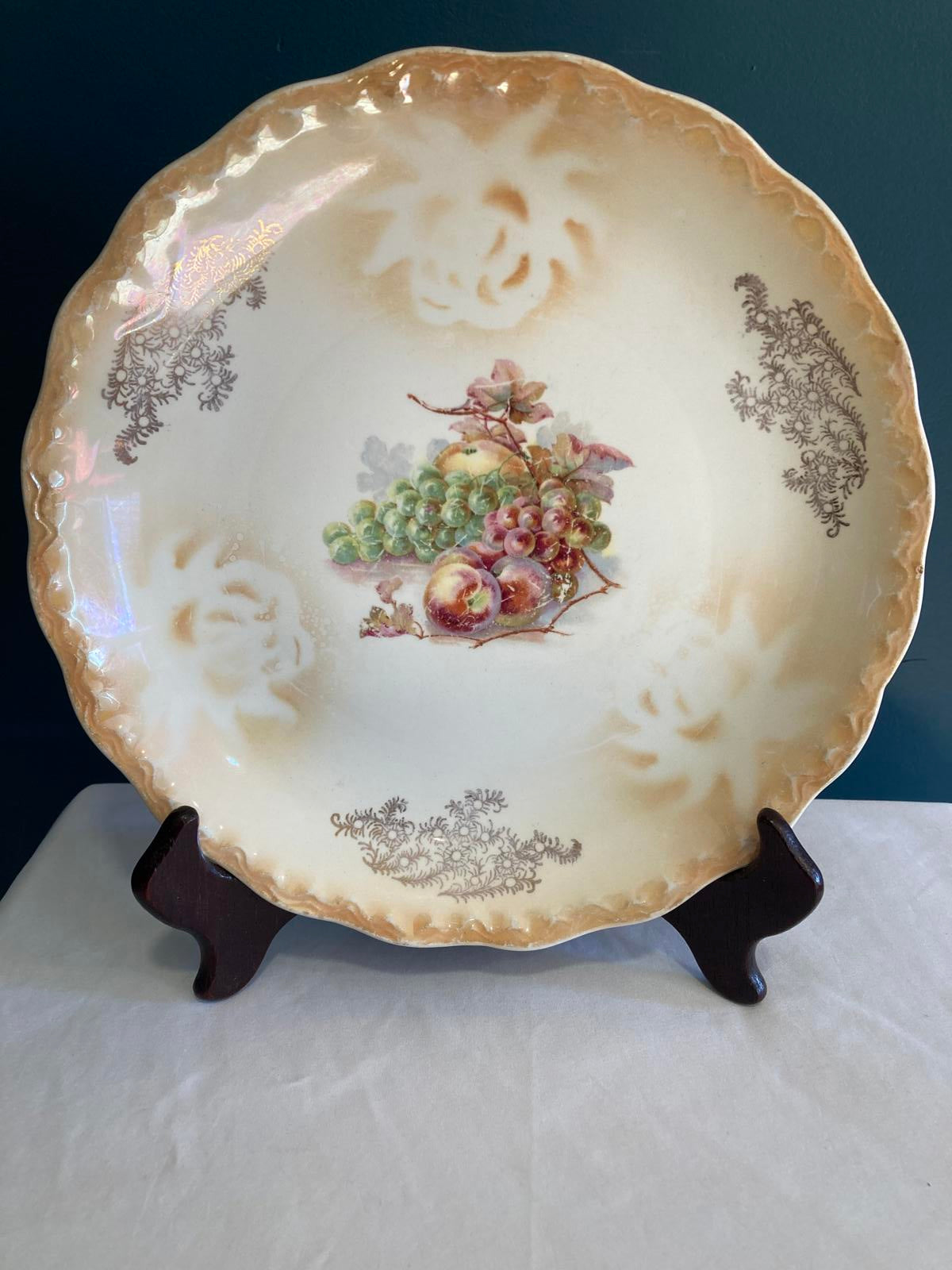 Antique D.E. McNicol Fruit Luster Plate with Gold Trim