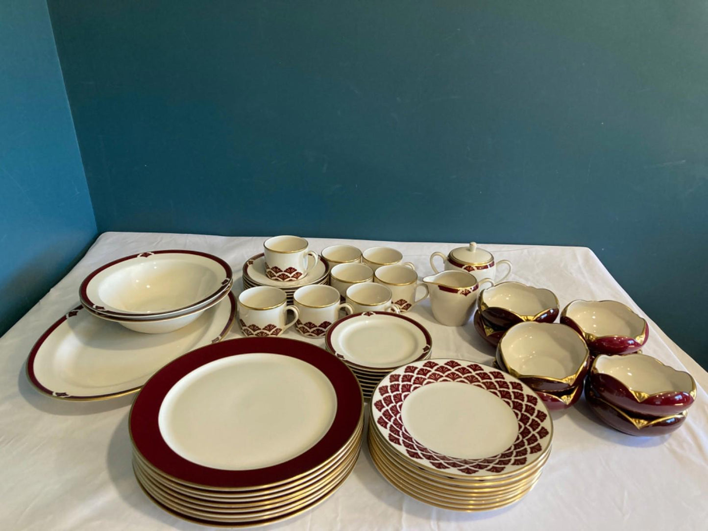 Vintage Pickard China Burgundy Ensemble 51 Pieces Made in USA