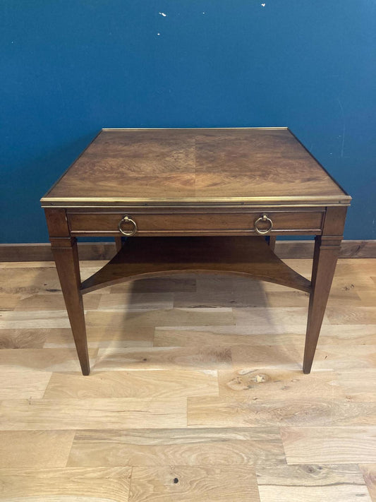 Vintage 1950s Baker Furniture Neoclassical Side Table W/Star Shelf & Brass Pulls