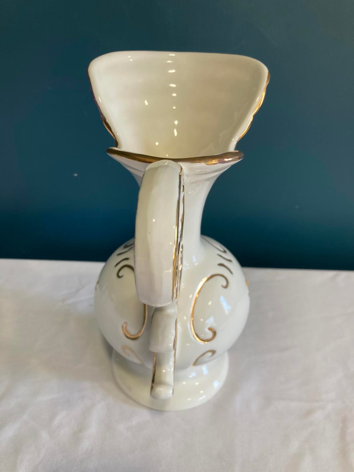Porcelain Pitcher Vase with Gold Trim and Floral Design – Elegant Vintage Finds